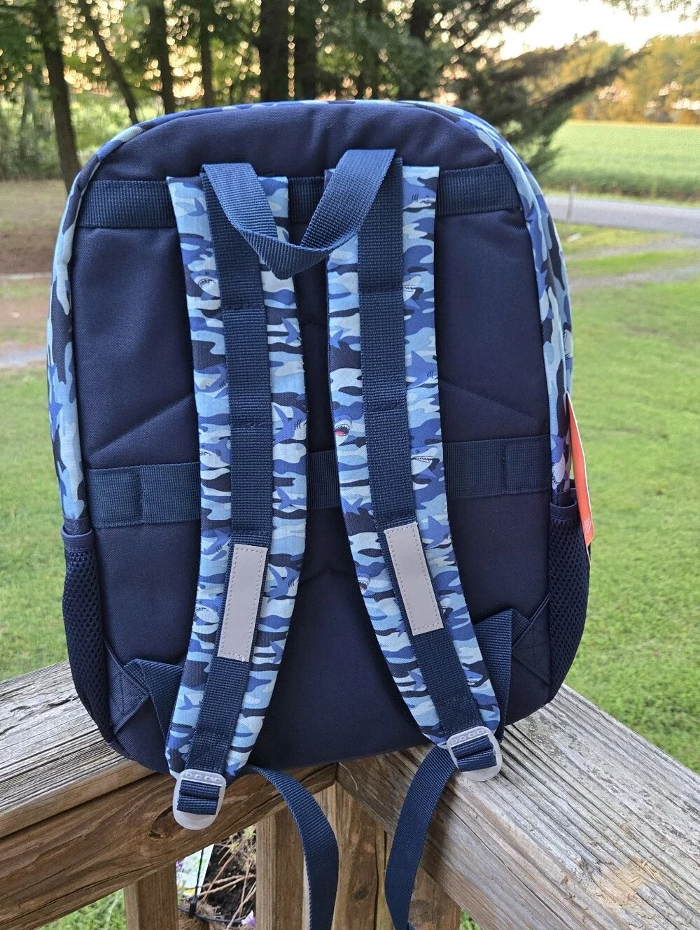 Kids Shark Backpack with Lunch Bag, Keychain and Pencil Case - Blue Camo
